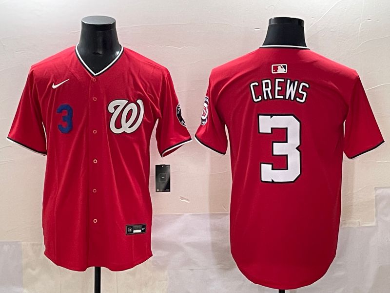 Men 2025 Washington Nationals #3 Crews Red Game Nike MLB Jersey style 3